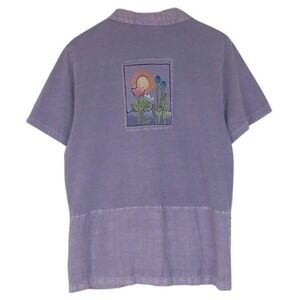 1950 Art Group USA Purple Button Up Shirt Sz M Art Painted Cotton Linen S/S